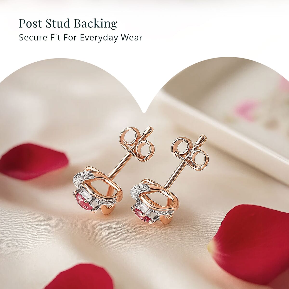 Luxuriant Lab Grown Pink Diamond VS and Lab Grown Diamond 0.50 ctw Love Knot Earrings in 18K Vermeil Rose Gold Over Sterling Silver  image number 5