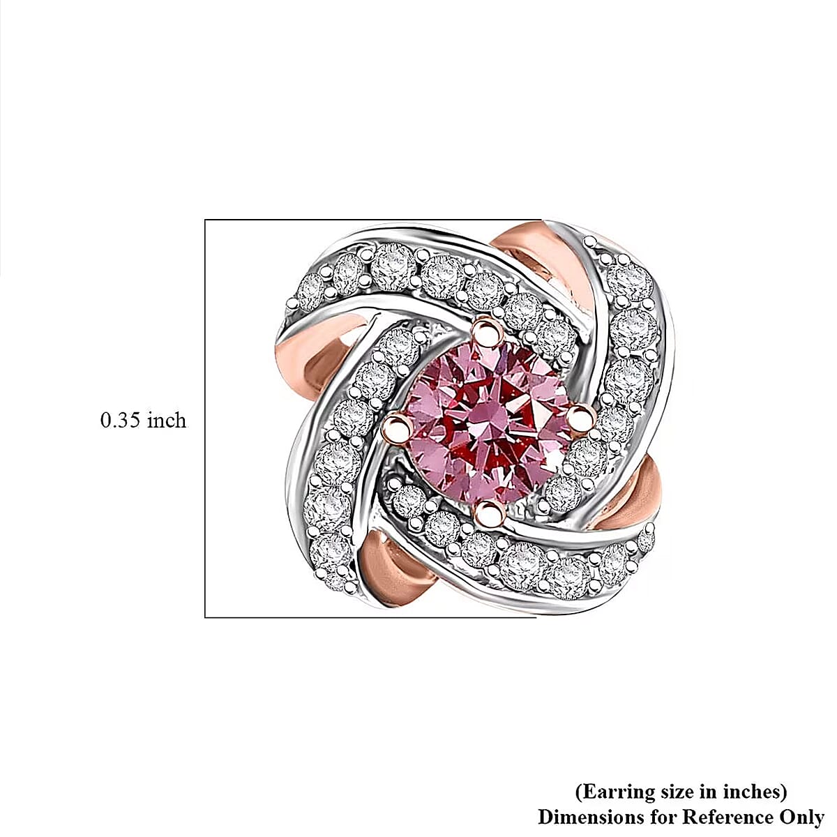 Luxuriant Lab Grown Pink Diamond VS and Lab Grown Diamond 0.50 ctw Love Knot Earrings in 18K Vermeil Rose Gold Over Sterling Silver  image number 6