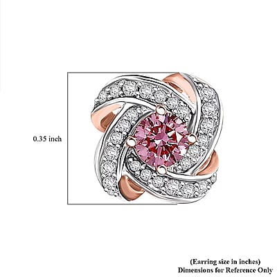 Luxuriant Lab Grown Pink Diamond VS and Lab Grown Diamond 0.50 ctw Love Knot Earrings in 18K Vermeil Rose Gold Over Sterling Silver