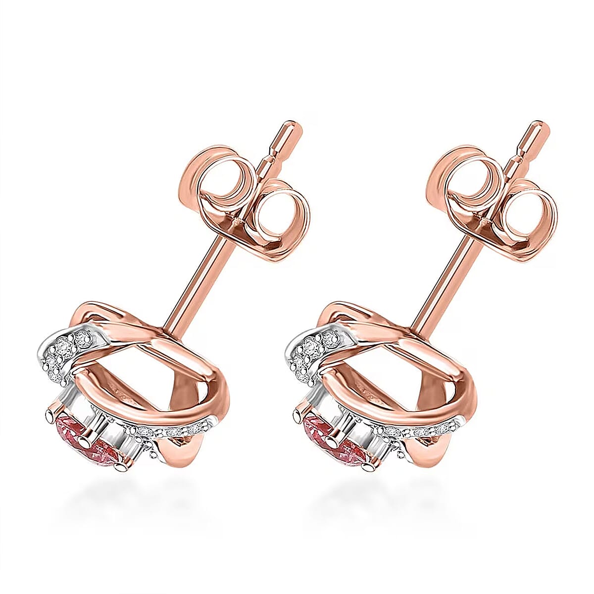 Luxuriant Lab Grown Pink Diamond VS and Lab Grown Diamond 0.50 ctw Love Knot Earrings in 18K Vermeil Rose Gold Over Sterling Silver  image number 7