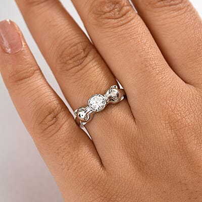 Moissanite 0.50 ctw Ring in Rhodium Over Sterling Silver (Size 8.0)