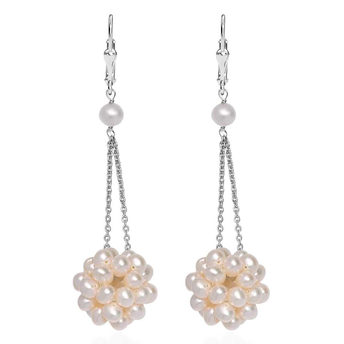 Freshwater Pearl Floral Earrings in Rhodium Over Sterling Silver image number 0