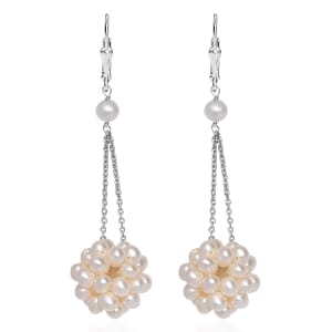 Freshwater Pearl Floral Earrings in Rhodium Over Sterling Silver
