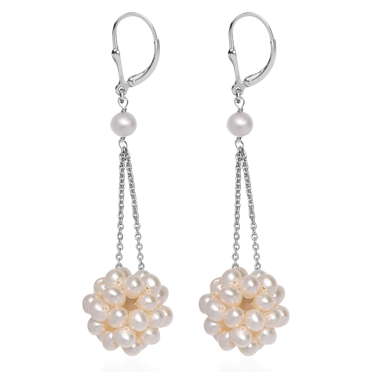 Freshwater Pearl Floral Earrings in Rhodium Over Sterling Silver image number 3