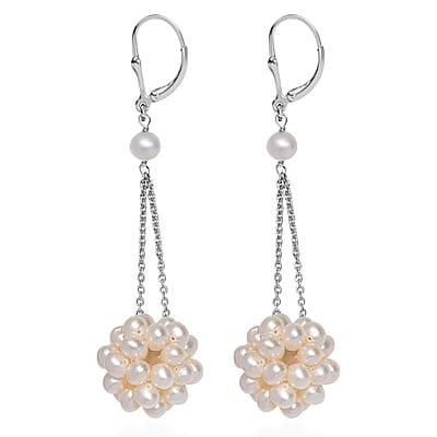 Freshwater Pearl Floral Earrings in Rhodium Over Sterling Silver