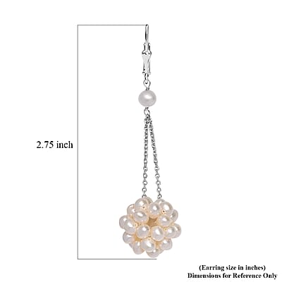 Freshwater Pearl Floral Earrings in Rhodium Over Sterling Silver