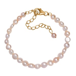 Multi Color Fresh Water Pearl Bracelet in 18K Vermeil Yellow Gold Over Sterling Silver (7.25 In)