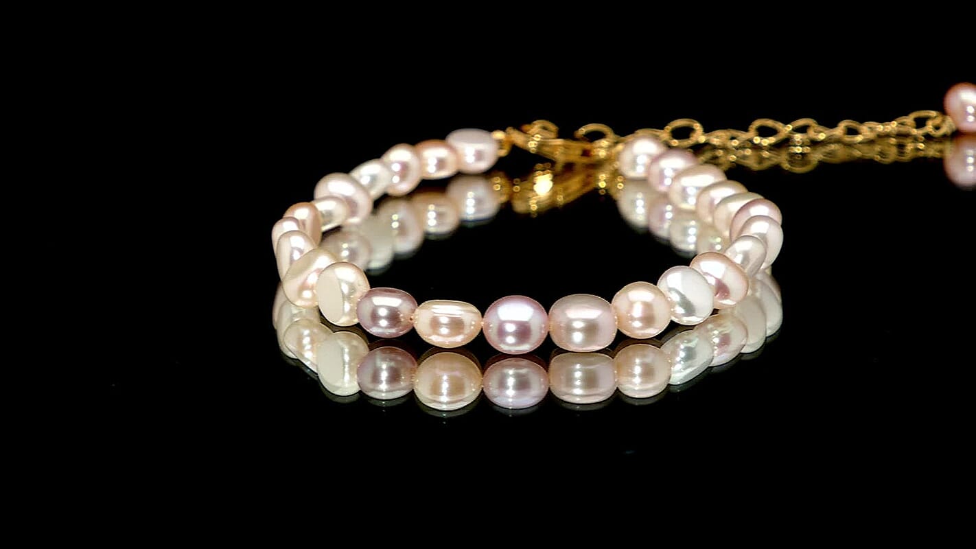Multi Color Fresh Water Pearl Sunrise Bloom Bracelet in 18K Vermeil Yellow Gold Over Sterling Silver (7.25-9.25In)