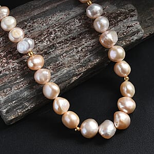 Peach Freshwater Pearl Potato Shape Necklace in 18K Vermeil Yellow Gold Over Sterling Silver 18 Inches