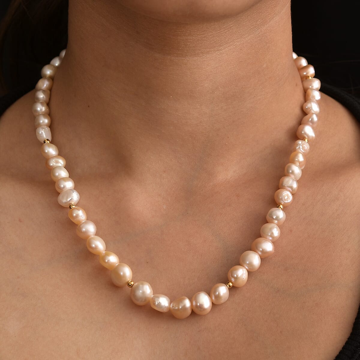 Peach Freshwater Pearl Potato Shape Necklace in 18K Vermeil Yellow Gold Over Sterling Silver 18 Inches image number 2