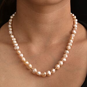Peach Freshwater Pearl Potato Shape Necklace in 18K Vermeil Yellow Gold Over Sterling Silver 18 Inches
