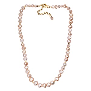 Peach Freshwater Pearl Potato Shape Necklace in 18K Vermeil Yellow Gold Over Sterling Silver 18 Inches