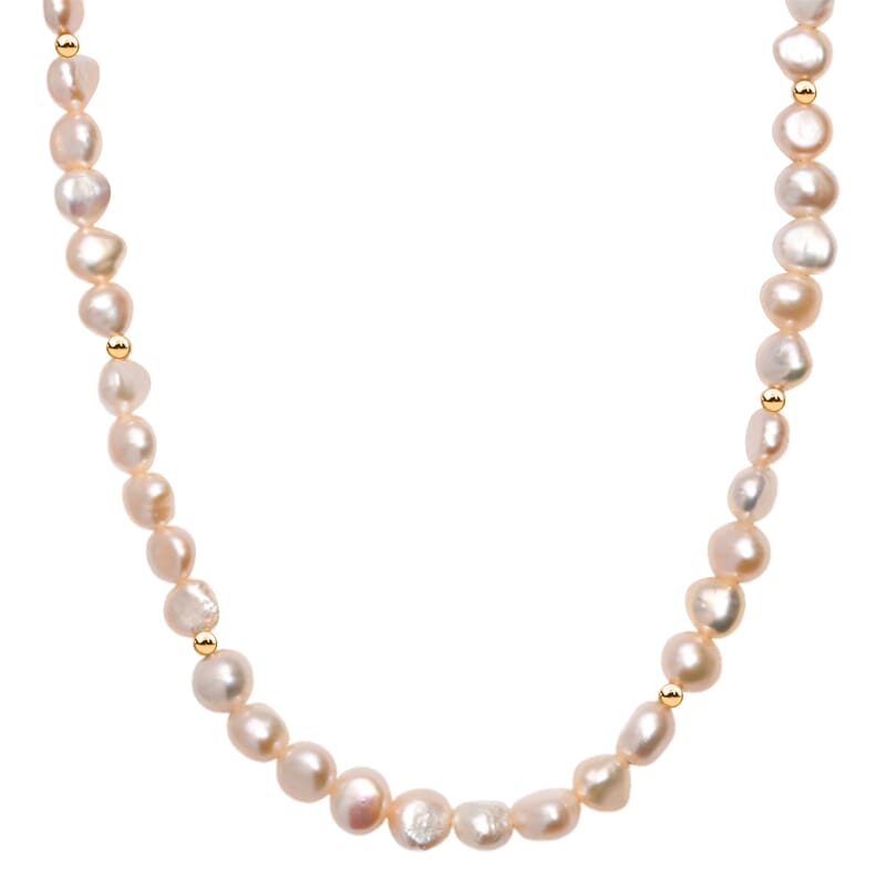 GCS Peach Freshwater Pearl Fancy Necklace in 18K Vermeil Yellow Gold Over Sterling Silver 18 Inches