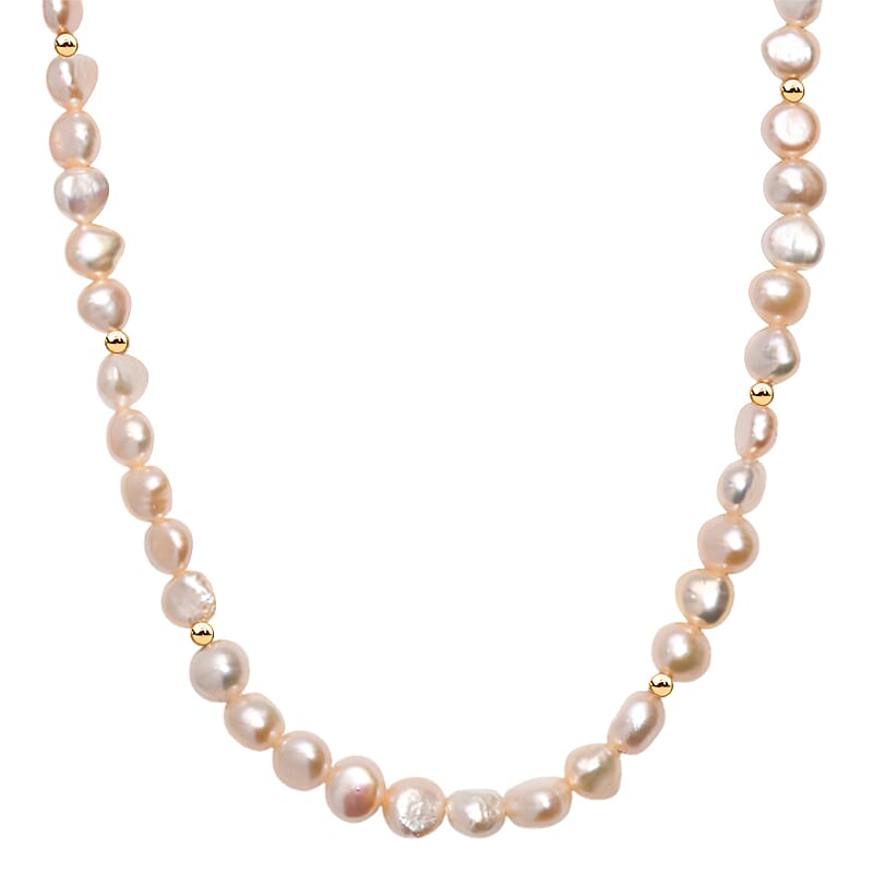 GCS Peach Freshwater Pearl Fancy Necklace in 18K Vermeil Yellow Gold Over Sterling Silver 18 Inches