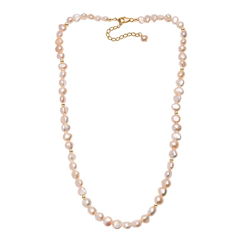 GCS Peach Freshwater Pearl Fancy Necklace in 18K Vermeil Yellow Gold Over Sterling Silver 18 Inches
