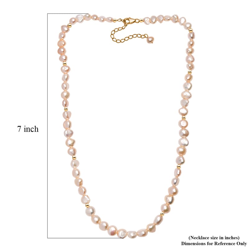 GCS Peach Freshwater Pearl Fancy Necklace in 18K Vermeil Yellow Gold Over Sterling Silver 18 Inches