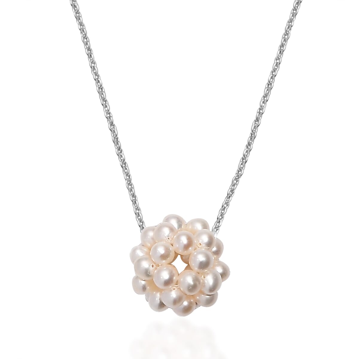 Freshwater Pearl Floral Necklace in Rhodium Over Sterling Silver 20 Inches image number 0