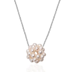 Freshwater Pearl Floral Necklace in Rhodium Over Sterling Silver 20 Inches