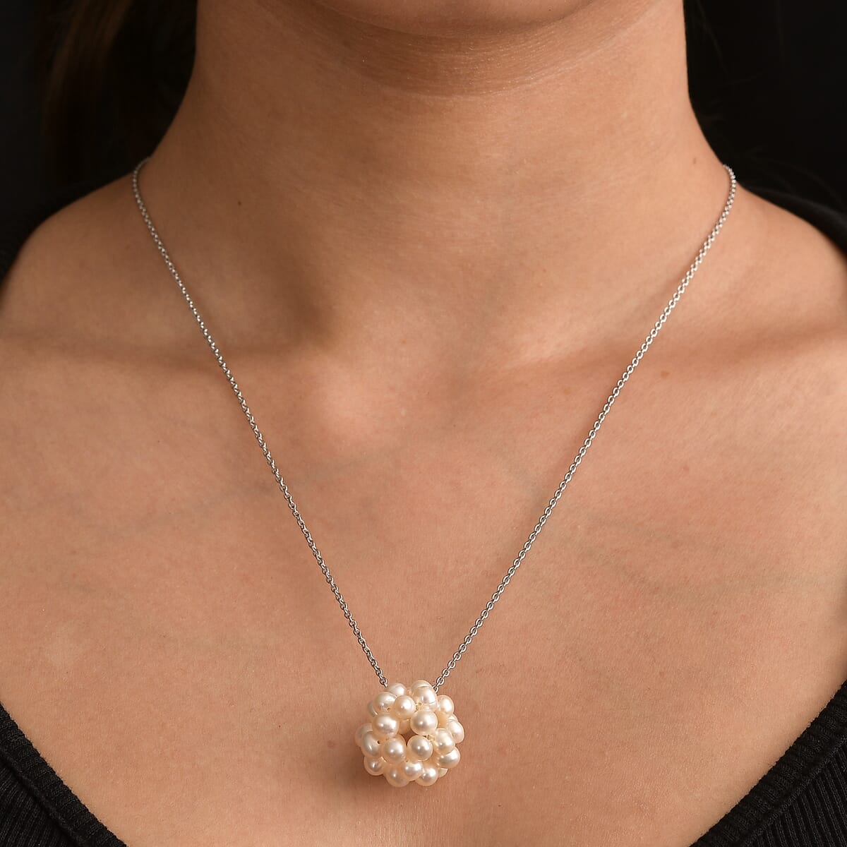 Freshwater Pearl Floral Necklace in Rhodium Over Sterling Silver 20 Inches image number 2