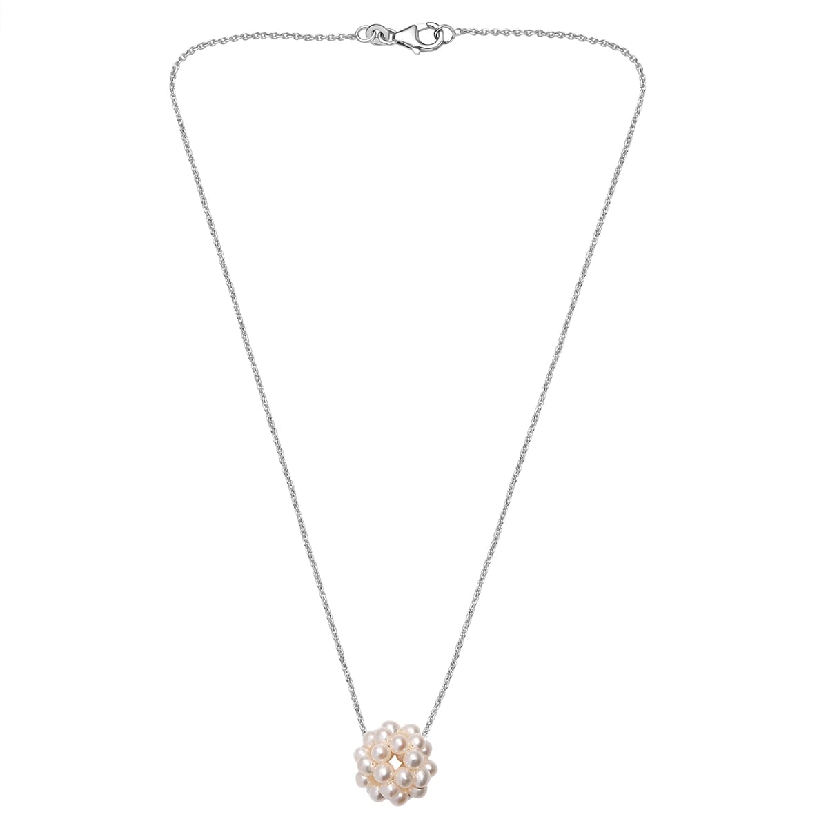 Freshwater Pearl Floral Necklace in Rhodium Over Sterling Silver 20 Inches image number 3