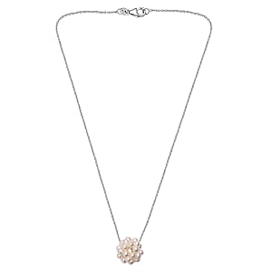 Freshwater Pearl Floral Necklace in Rhodium Over Sterling Silver 20 Inches