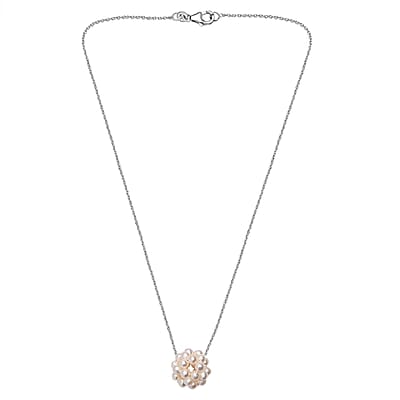 Freshwater Pearl Floral Necklace in Rhodium Over Sterling Silver 20 Inches