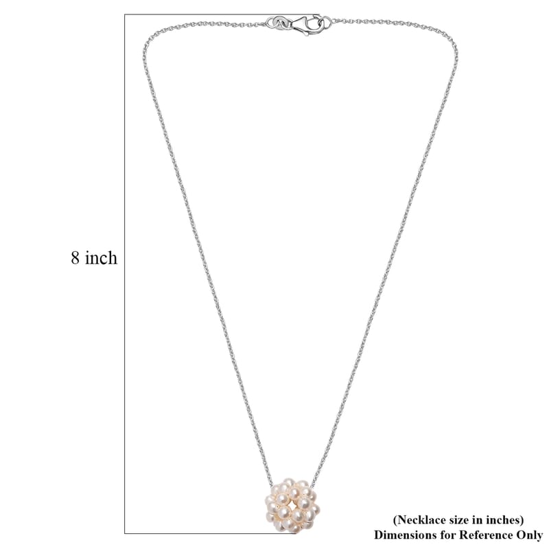 Freshwater Pearl Floral Necklace in Rhodium Over Sterling Silver 20 Inches