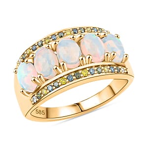 AAA Ethiopian Welo Opal and Multi Diamond 1.90 ctw Ring in 14K Yellow Gold (Size 10.0)