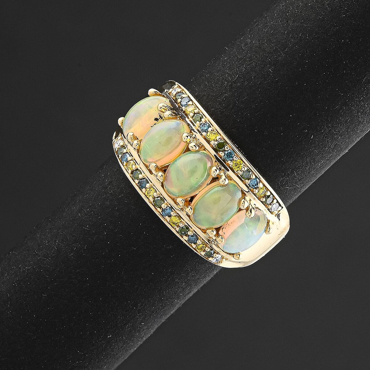 AAA Ethiopian Welo Opal and Multi Diamond 1.90 ctw Ring in 14K Yellow Gold (Size 10.0) image number 1