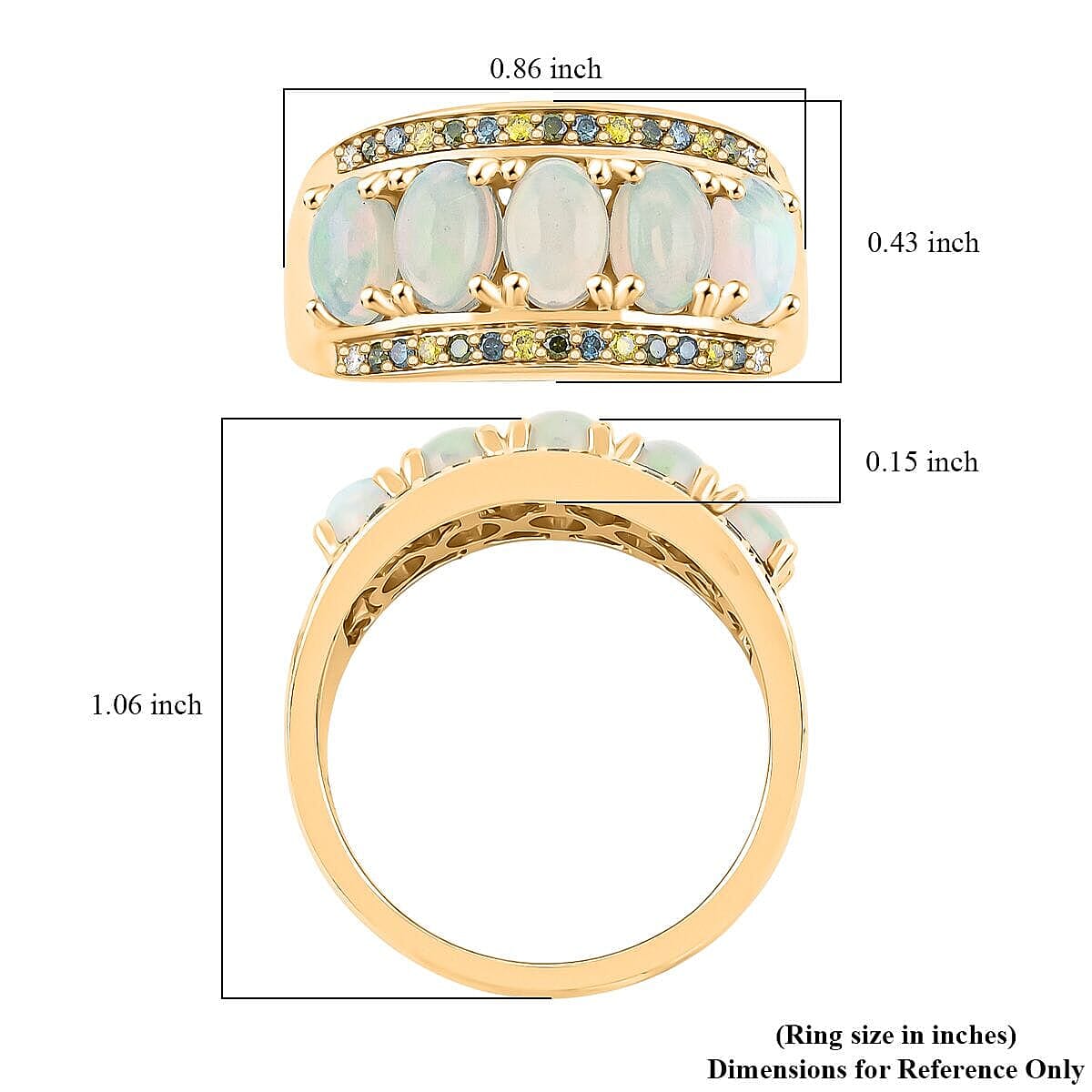 AAA Ethiopian Welo Opal and Multi Diamond 1.90 ctw Ring in 14K Yellow Gold (Size 10.0) image number 5