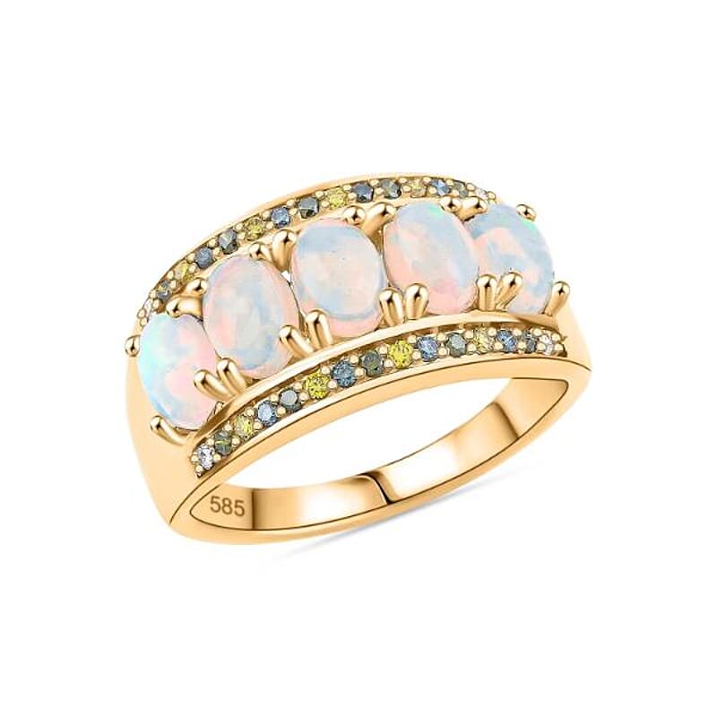 Luxoro 14K Yellow Gold AAA Ethiopian Welo Opal, Multi Diamond (Natural & IR) (0.23 cts) Ring (Size 12.0) 1.90 ctw