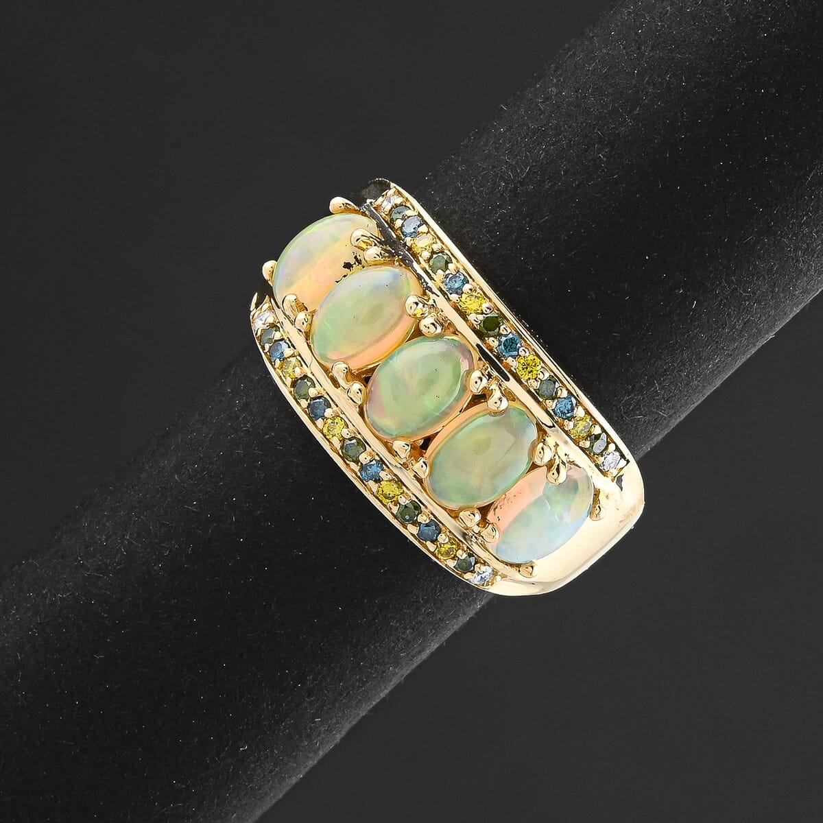 Luxoro AAA Ethiopian Welo Opal and Multi Diamond 1.90 ctw Ring in 14K Yellow Gold (Size 5.5) image number 1