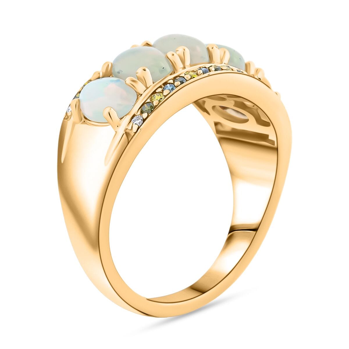 Luxoro AAA Ethiopian Welo Opal and Multi Diamond 1.90 ctw Ring in 14K Yellow Gold (Size 5.5) image number 3