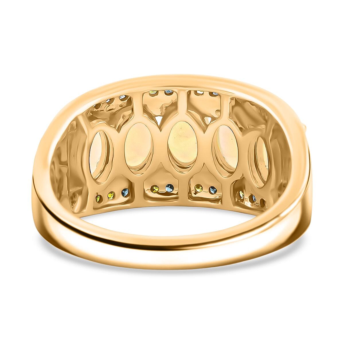 Luxoro AAA Ethiopian Welo Opal and Multi Diamond 1.90 ctw Ring in 14K Yellow Gold (Size 6.5) image number 4