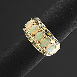 Luxoro 14K Yellow Gold AAA Ethiopian Welo Opal, Multi Diamond (Natural & IR) (0.23 cts) Ring (Size 7.5) 1.90 ctw