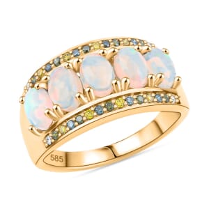 AAA Ethiopian Welo Opal and Multi Diamond 1.90 ctw Ring in 14K Yellow Gold (Size 8.0)