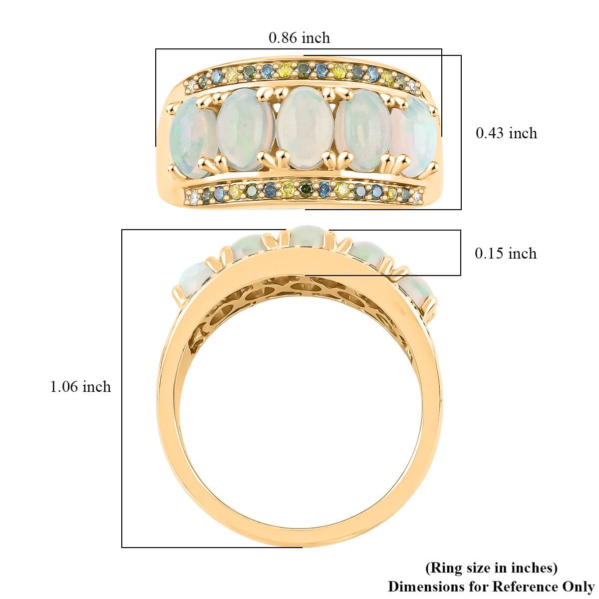 AAA Ethiopian Welo Opal and Multi Diamond 1.90 ctw Ring in 14K Yellow Gold (Size 8.0) image number 5