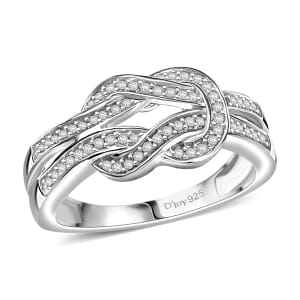 D'Joy Diamond 0.25 ctw Granny Knot Ring in Rhodium Over Sterling Silver (Size 10.0)