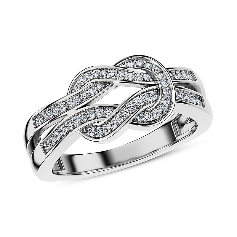 D'Joy Diamond 0.25 ctw Granny Knot Ring in Rhodium Over Sterling Silver (Size 10.0)