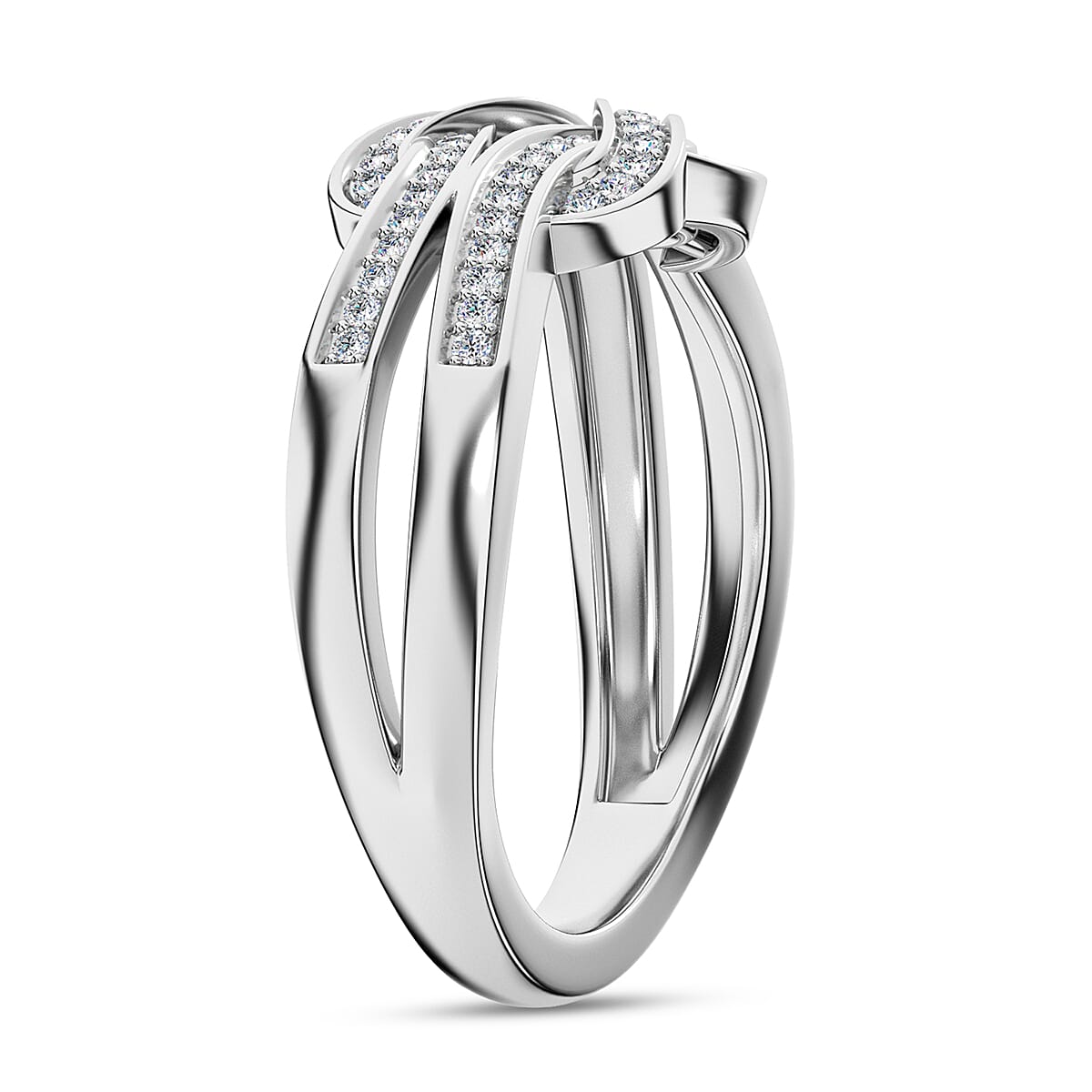D'Joy Diamond 0.25 ctw Granny Knot Ring in Rhodium Over Sterling Silver (Size 5.0) image number 3