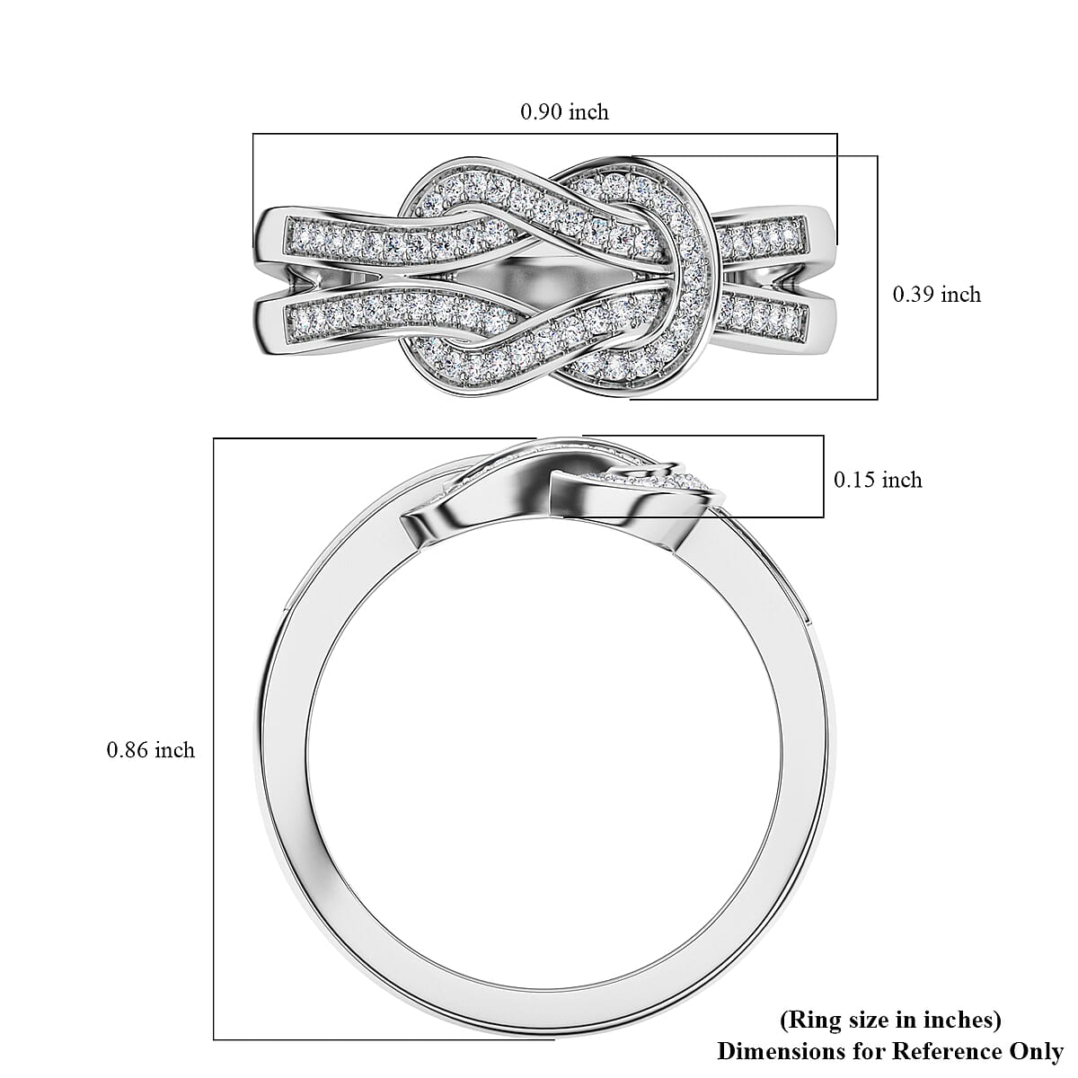 D'Joy Diamond 0.25 ctw Granny Knot Ring in Rhodium Over Sterling Silver (Size 5.0) image number 5