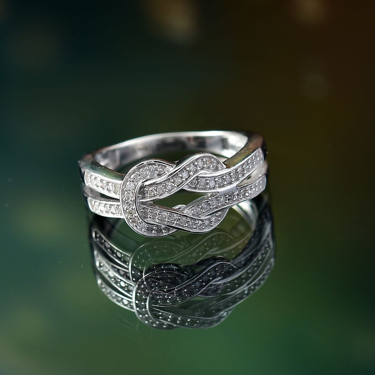 D'Joy Diamond 0.25 ctw Granny Knot Ring in Rhodium Over Sterling Silver (Size 8.0) image number 1