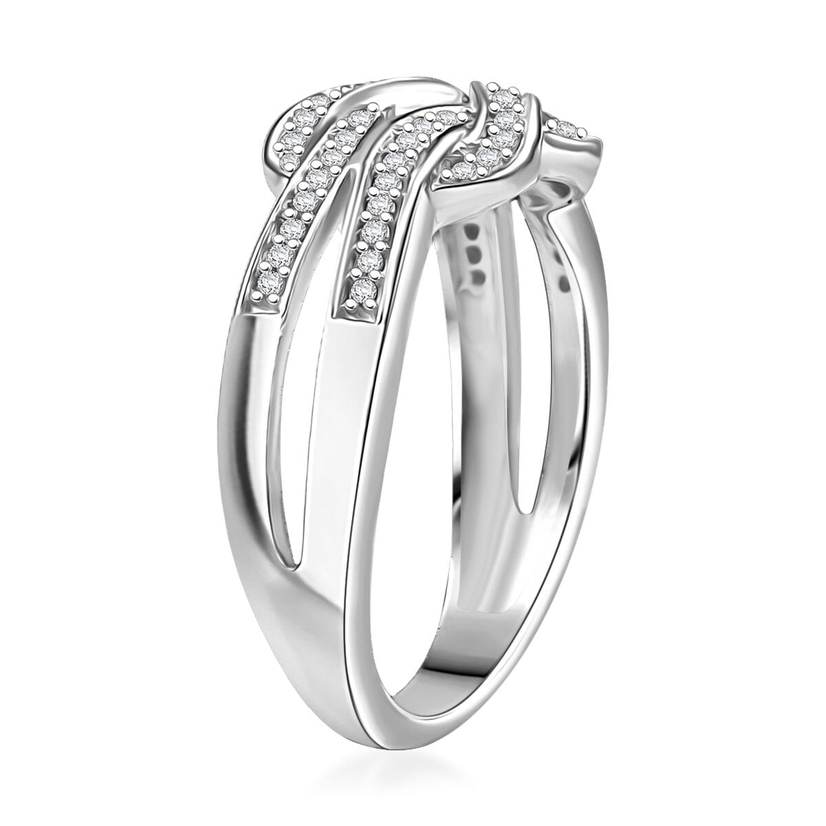 D'Joy Diamond 0.25 ctw Granny Knot Ring in Rhodium Over Sterling Silver (Size 9.0) image number 3