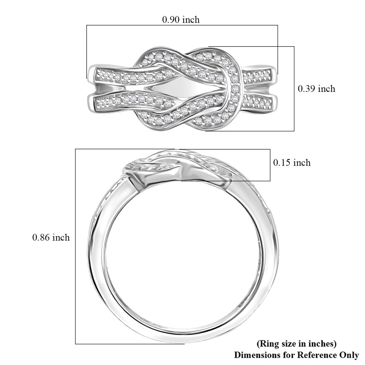 D'Joy Diamond 0.25 ctw Granny Knot Ring in Rhodium Over Sterling Silver (Size 9.0) image number 5