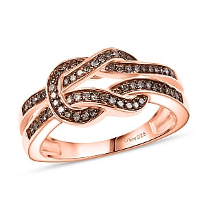D'Joy Natural Champagne Diamond 0.25 ctw Granny Knot Ring in 18K Vermeil Rose Gold Over Sterling Silver (Size 10.0)