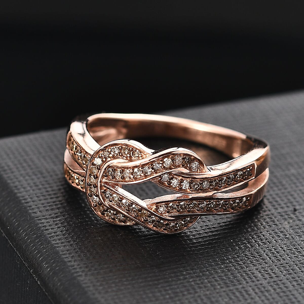 D'Joy Natural Champagne Diamond 0.25 ctw Granny Knot Ring in 18K Vermeil Rose Gold Over Sterling Silver (Size 7.0) image number 1