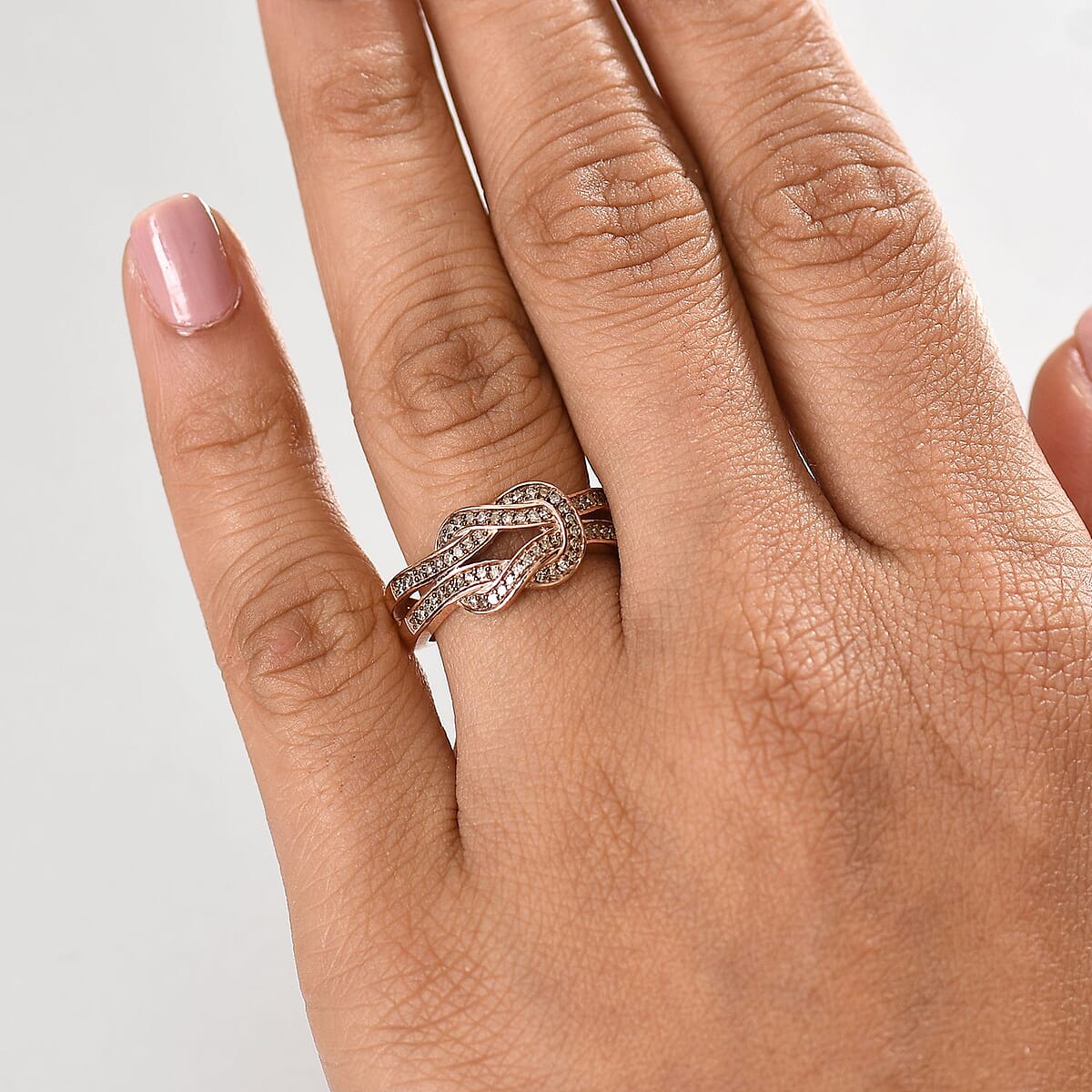 D'Joy Natural Champagne Diamond 0.25 ctw Granny Knot Ring in 18K Vermeil Rose Gold Over Sterling Silver (Size 7.0) image number 2