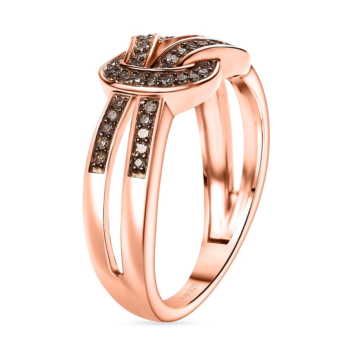 D'Joy Natural Champagne Diamond 0.25 ctw Granny Knot Ring in 18K Vermeil Rose Gold Over Sterling Silver (Size 7.0) image number 3