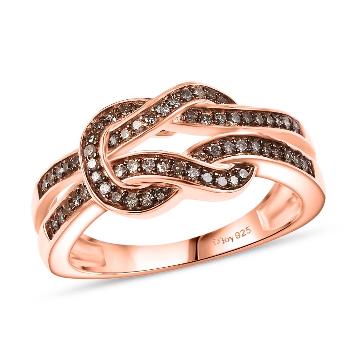 D'Joy Natural Champagne Diamond 0.25 ctw Granny Knot Ring in 18K Vermeil Rose Gold Over Sterling Silver (Size 8.0) image number 0