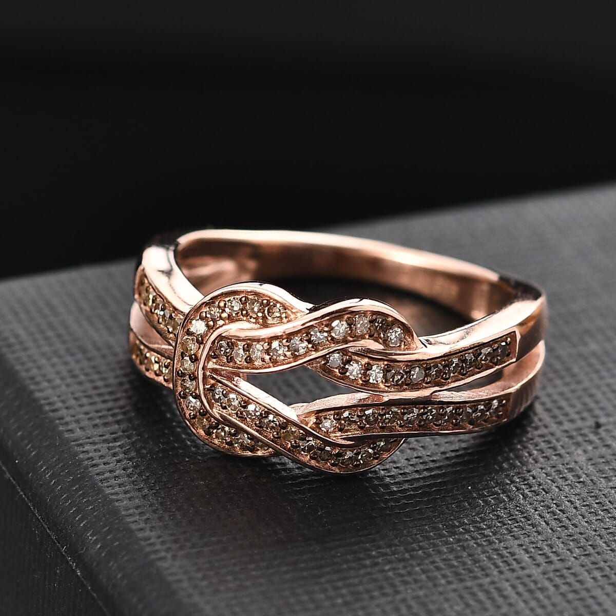 D'Joy Natural Champagne Diamond 0.25 ctw Granny Knot Ring in 18K Vermeil Rose Gold Over Sterling Silver (Size 9.0) image number 1